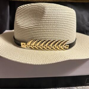 Amazon Cream Hat with Gold Leaf Accent